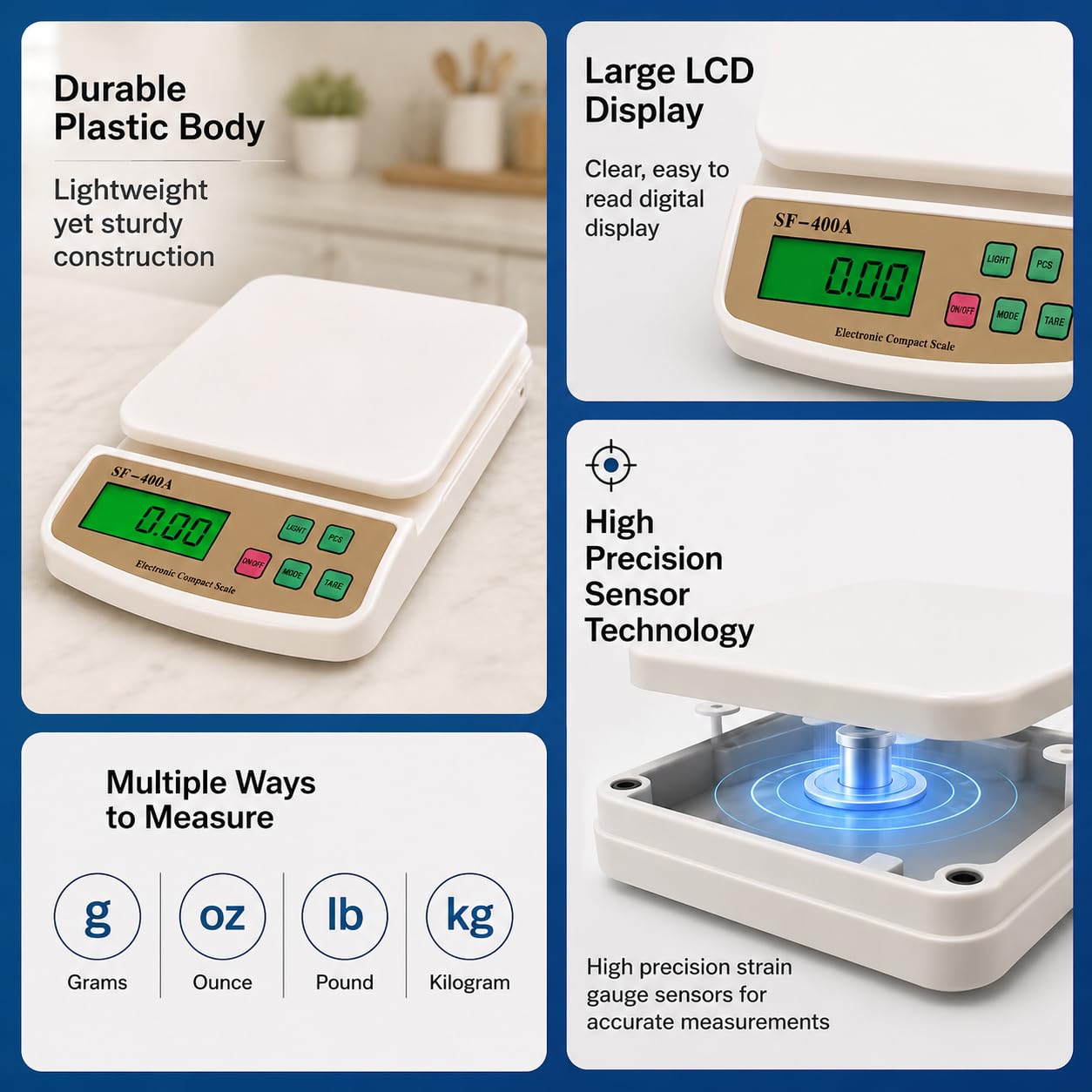 ATOM ALISTON K1 Series Digital Kitchen Weighing Scale 10 kg, Electronic Weight Machine with LCD Display for Baking, Cooking, Food & Diet, SF-400/A121. 6Months Warranty (Colour May Vary)