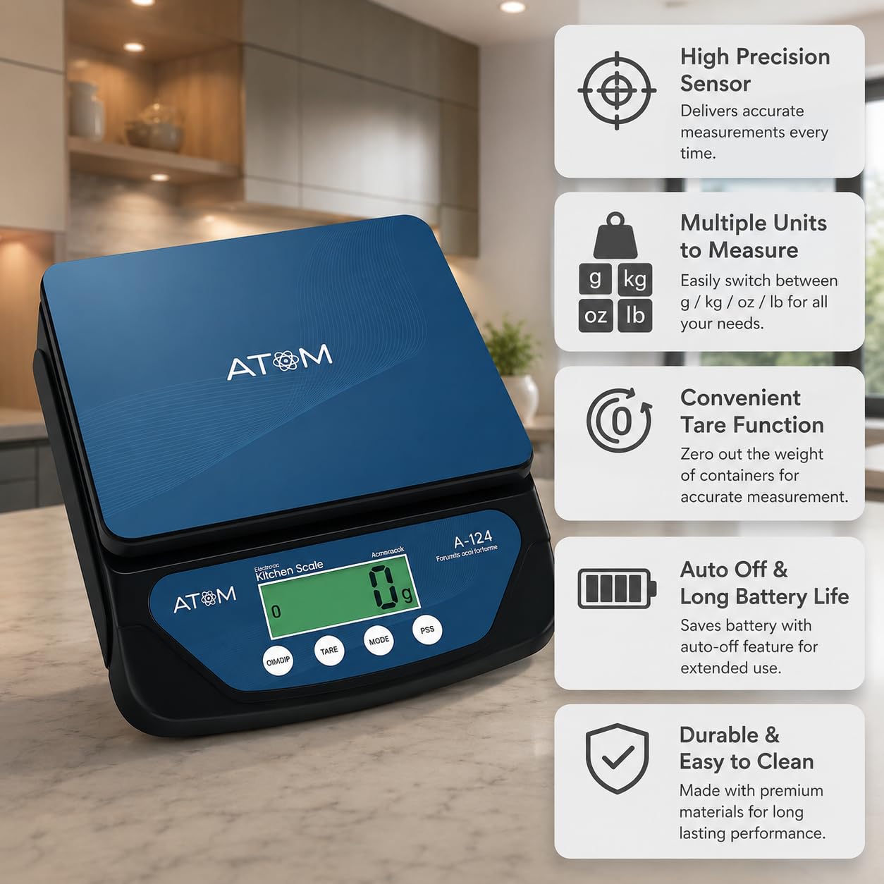 ATOM ALISTON K1 Series Digital Kitchen Weighing Scale 10 kg, Electronic Weight Machine with LCD Display for Baking, Cooking, Food & Diet, SF-400/A121. 6Months Warranty (Colour May Vary)