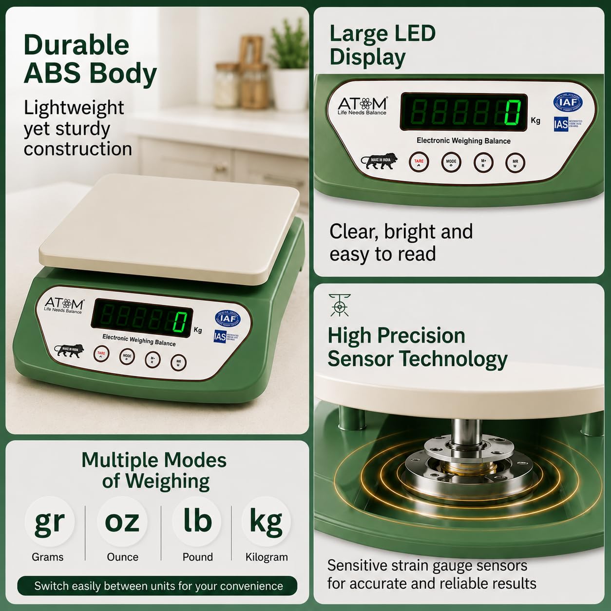 ATOM ALISTON K1 Series Digital Kitchen Weighing Scale 10 kg, Electronic Weight Machine with LCD Display for Baking, Cooking, Food & Diet, SF-400/A121. 6Months Warranty (Colour May Vary)